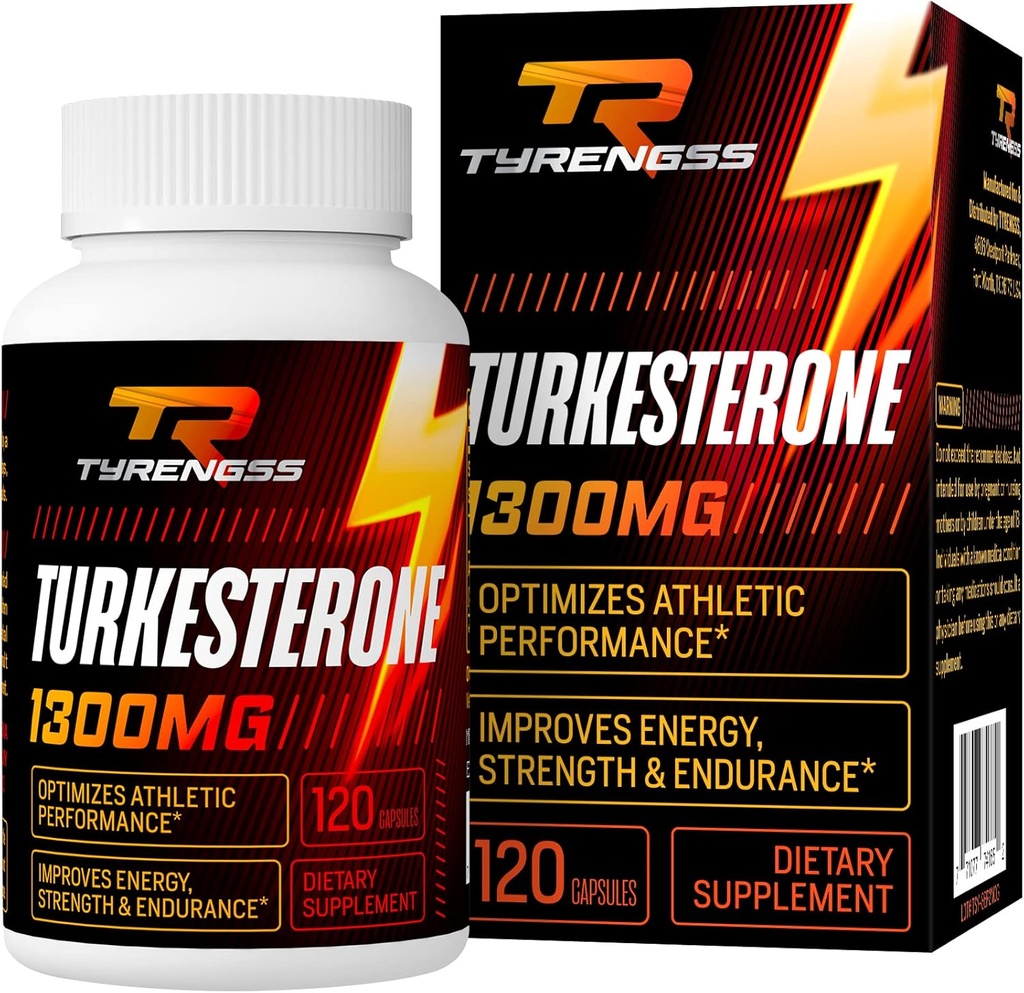 Booster de testostérone, supplément de turcestérone 1300mg Ultra haute résistance (Ajuga Turkestanica Extract Std. à 20% de testostérone), pour performance athlétique et masse musculaire,120 capsules