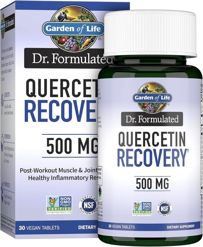 Garden of Life Quercetin Après l'entraînement Récupération avec Zinc, Turmeric et Thé Vert – Dr Formulé – Réponse Inflammatoire saine et soutien conjoint - Sans gluten et non OGM – 30 comprimés