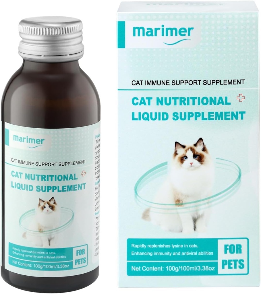 Supplément de soutien immunitaire pour chats, liquide nutritionnel avec L-Lysine et Astragalus, améliore l'immunité et soulage les symptômes de l'herpès, 3,38oz (100ml) pour chats de tous âges