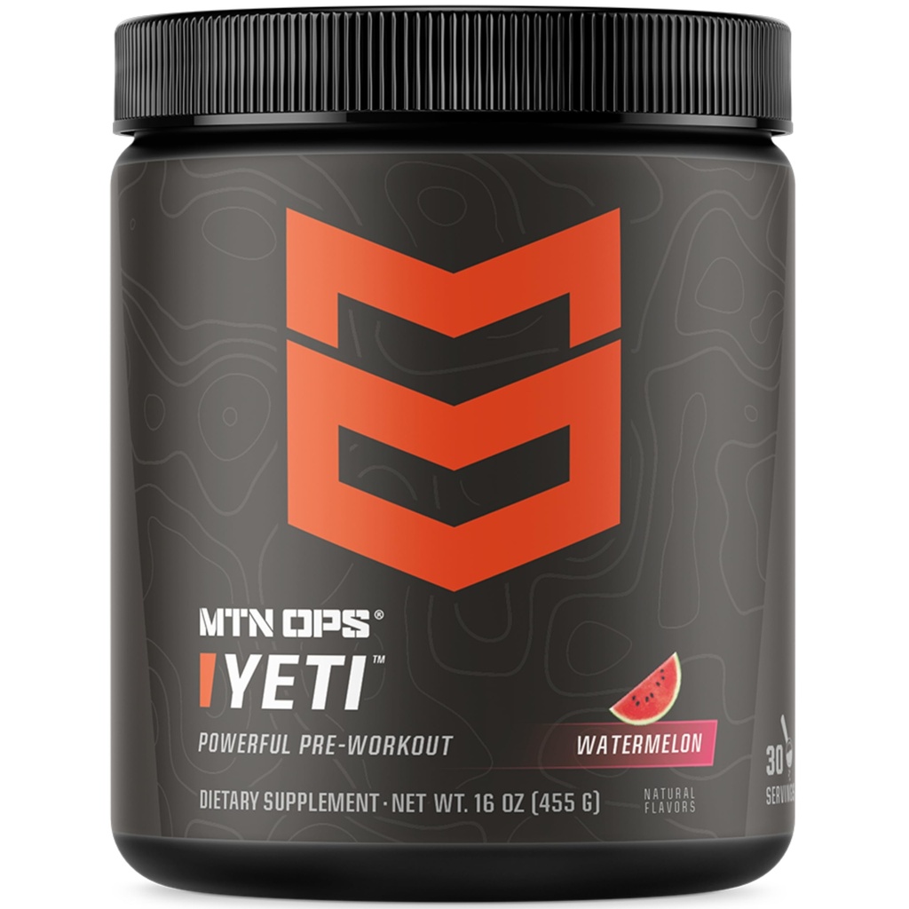 MTN OPS Yeti pré-travail en poudre boisson énergétique avec la créatine, 200mg caféine et BCAA avec Beta Alanine, 30-Serving Tub, pastèque
