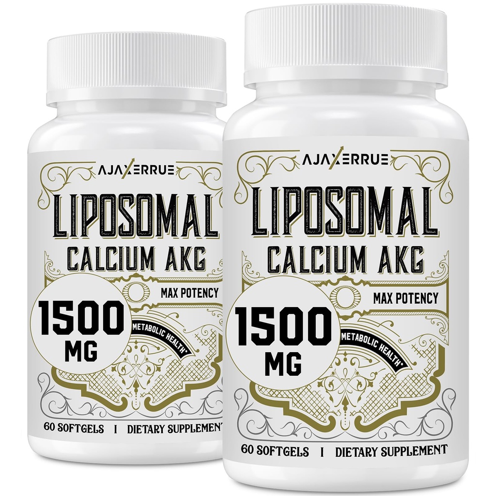 Calcium liposomique AKG Supplément 1500 MG (acide alpha-kétoglutarique), haute absorption, plus efficace que AAKG, Ca AKG pour la longévité, la défense de l'âge, l'énergie cellulaire, la fonction métabolique, 120 Softgels