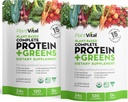 Poudre de protéines végétales organiques non aromatisées - 15 superaliments, légumes et probiotiques - Poudre de protéines végétales organiques - Tous les BCAA, sans gluten - 16 oz (paquet de 2)