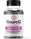 NeuroQ Gummies de concentration calme - Supplément de soulagement du stress - soutient la fonction mentale et la relaxation - Sensoril Ashwagandha, Magnésium, GABA, L-Theanine, Cacao andin et Kava Kava - 90 Gummies