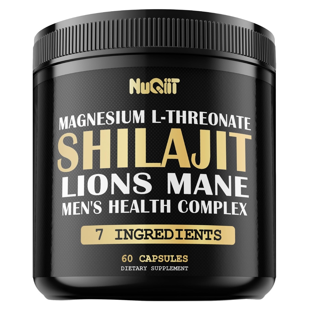 Shilajit Pure Himalayan Organic avec Magnésium, Lions Mane et Men Health Complex comme Ashwagandha, Maca Root & More - Soutien Immunity, Crain Health & Positive Mood - 60 Capsules