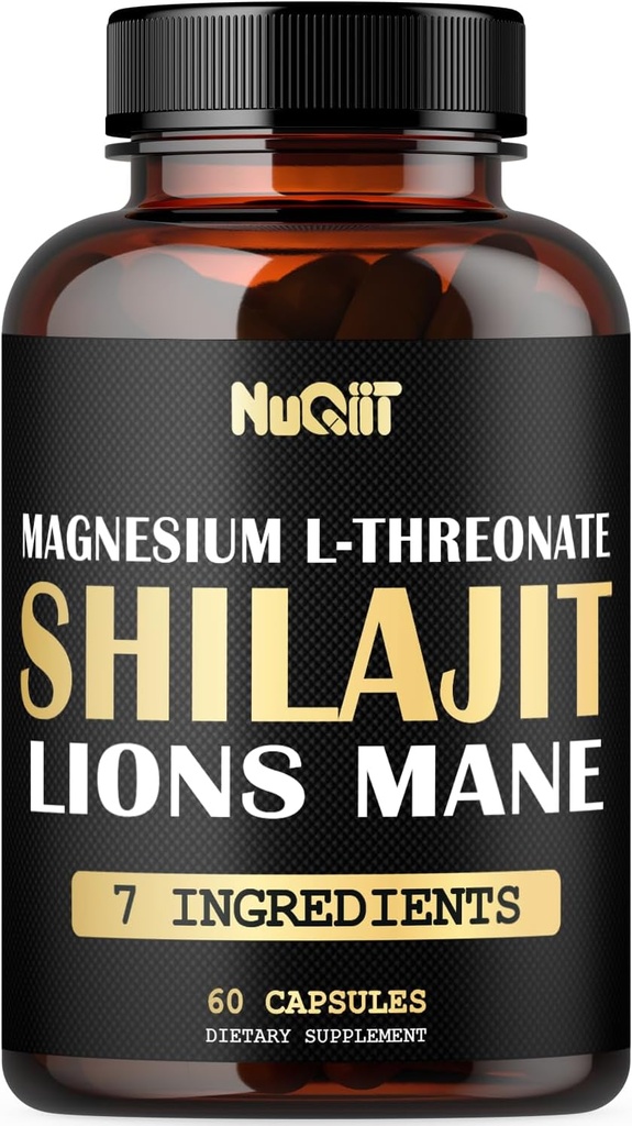 Shilajit Pure Himalayan Organic avec Magnésium, Lions Mane et Men Health Complex comme Ashwagandha, Maca Root & More - Soutien Immunity, Crain Health & Positive Mood - 60 Capsules