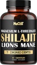 Shilajit Pure Himalayan Organic avec Magnésium, Lions Mane et Men Health Complex comme Ashwagandha, Maca Root & More - Soutien Immunity, Crain Health & Positive Mood - 60 Capsules