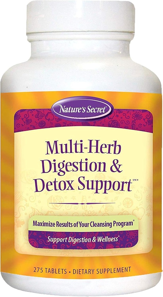 Nature Secret Multi Herb Digestion & Detox Support - Promotion de la fonction digestionnelle saine, rajeunissement et nettoyage puissant avec Alfalfa, Dandelion, Fenouil, Thé vert et plus - 275 Comprimés