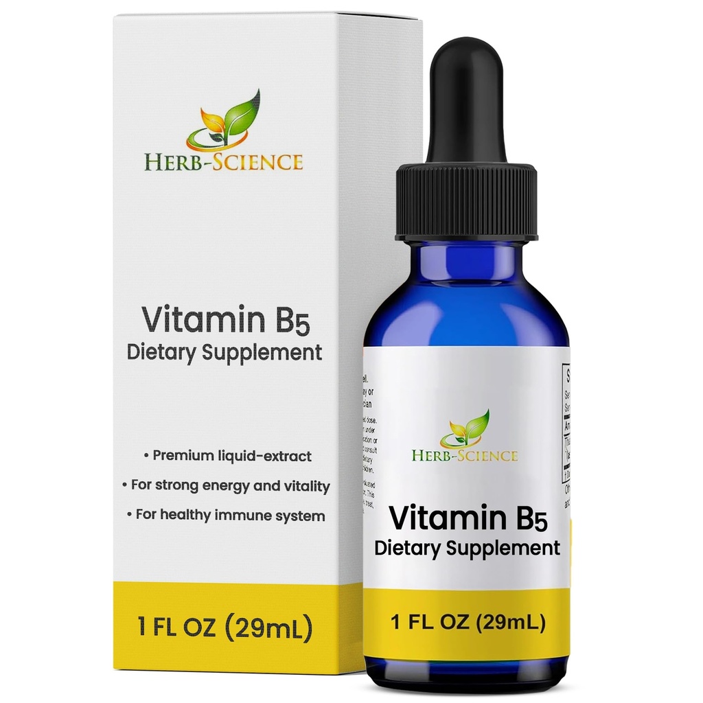 Vitamine liquide B5 – 36 portions – Acide pantothénique à forte absorption pour l'énergie, l'humeur et le soutien nerveux – Sans alcool végétalien non OGM – mieux que les capsules ou les pilules – 1 Fl Oz