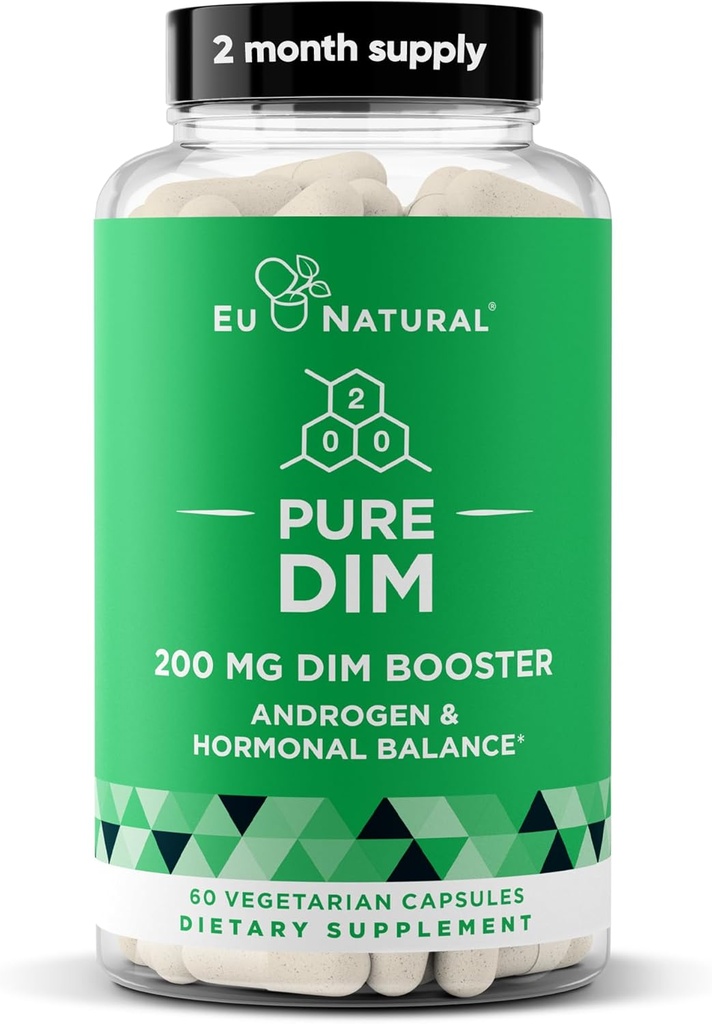 Supplément DIM Pure 200 Mg pour les femmes ou les hommes – Supplément d'équilibre hormonal estrogène pour l'énergie, la fatigue, le stress, la ménopause, les éclairs chauds – BioPerine de biodisponibilité améliorée – 60 Capsules Vegan Soft