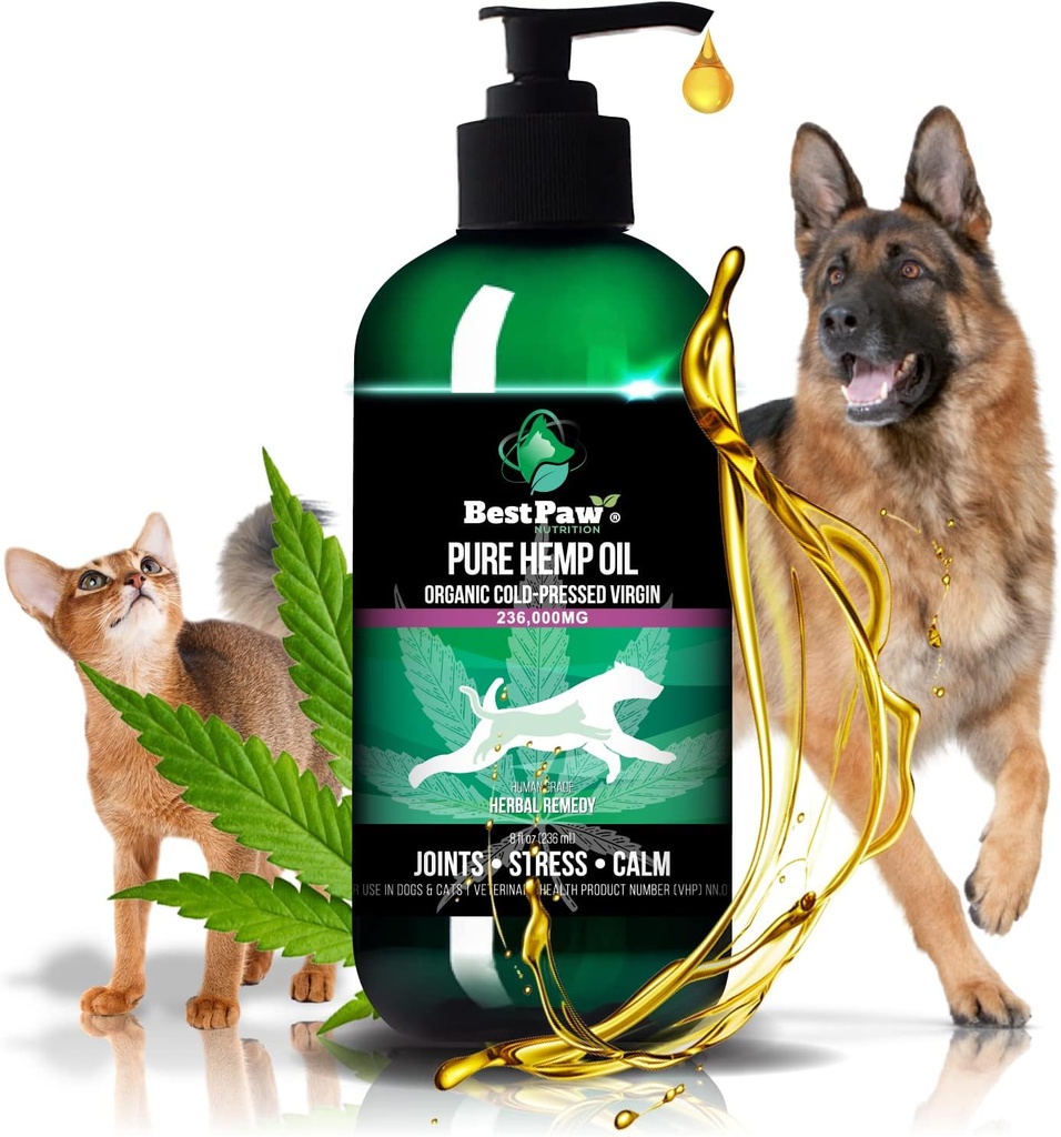 [236,000mg] Organic Hemp Oil for Dogs and Cats - Joint Pain Relief Arthritis Supplement - Natural Support for Separation Relief - Calming Aid Pets Love - from Canadian Crops - 8oz