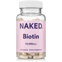 NAKED Biotin 10 000mcg - Supplément de vitamine B7 Max Strength pour le maintien des cheveux, de la peau et des ongles - sans OGM, sans gluten, végétalien - soutient la production de kératine - 120 capsules