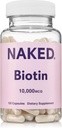 NAKED Biotin 10 000mcg - Supplément de vitamine B7 Max Strength pour le maintien des cheveux, de la peau et des ongles - sans OGM, sans gluten, végétalien - soutient la production de kératine - 120 capsules