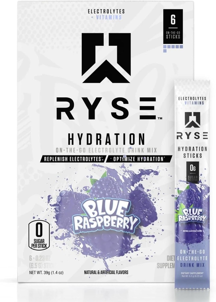 Hydratation du noyau de Ryse sur le Go Electrolyte Mélanger les paquets avec tous les 6 Electrolytes + Vitamines essentielles
