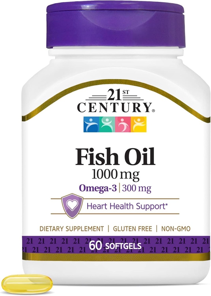 21ème siècle Huile de poisson 1000 Mg Softgels, 60 Compte (paquet de 2)