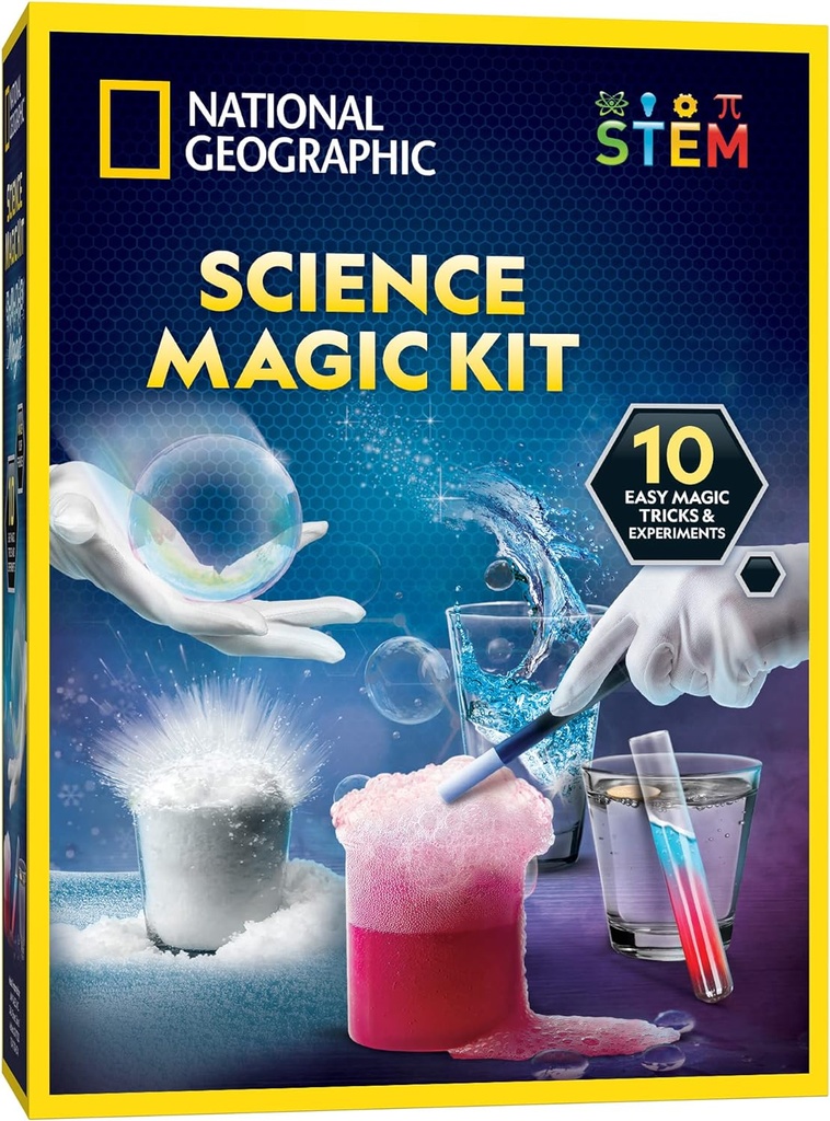 National Geographic Magic Chemistry Set – Kit scientifique pour les enfants avec 10 incroyables tricks magiques, projets STEM et expériences scientifiques, jouets scientifiques, grand cadeau pour les garçons et les filles 8-12