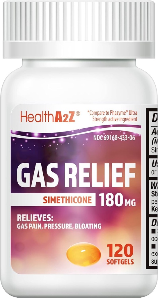 SantéA2Z® Siméthicone de dégazage 180 MG=Soulage le désagrément et le gaz de l'estomac