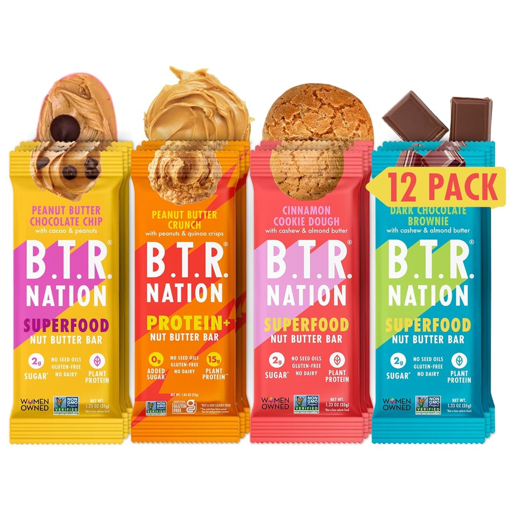 B.T.R. Nation Superfood Keto Protein Bar - Protéines végétales à base de plantes (12 Pack) Variety Pack