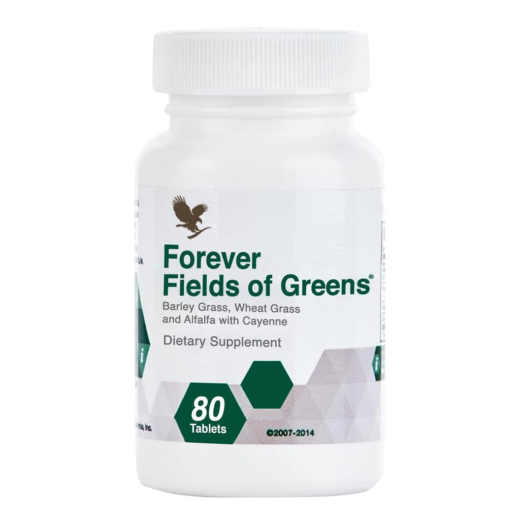 Forever Living - Fields of Greens, supplément vert avec l'orge, l'herbe de blé et l'alfalfa pour nettoyer et alcaliniser, 80 comprimés