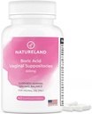 Natureland 40 Count, 600mg Acides boriques Suppositoires vaginaux, Fabriqués aux États-Unis, Restaurer l'équilibre du pH et réduire la sécheresse, les odeurs, l'Itchiness et la décharge, soutenir la santé intime (40 Count (paquet de 1))