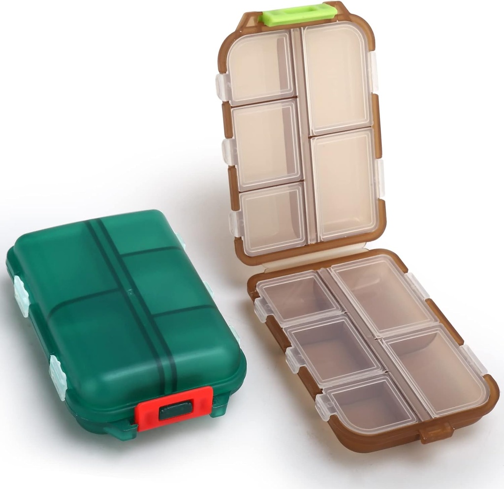 2PCS Petite boîte à pilules de voyage, cas d'organisateur de pilules mignons, récipient d'organisateur de médicaments portables de voyage pour la purse, avec 10 compartiments pour différents médicaments, par MsfIAIoo
