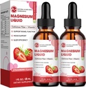 M inch Magnésium Glycinat liquide, haute absorption Magnésium gouttes liquides avec fibre de cellulose, Bromelain, vitamine B6, C, D, zinc, supplément de magnésium pour les enfants et les adultes, fraise, 2 pack