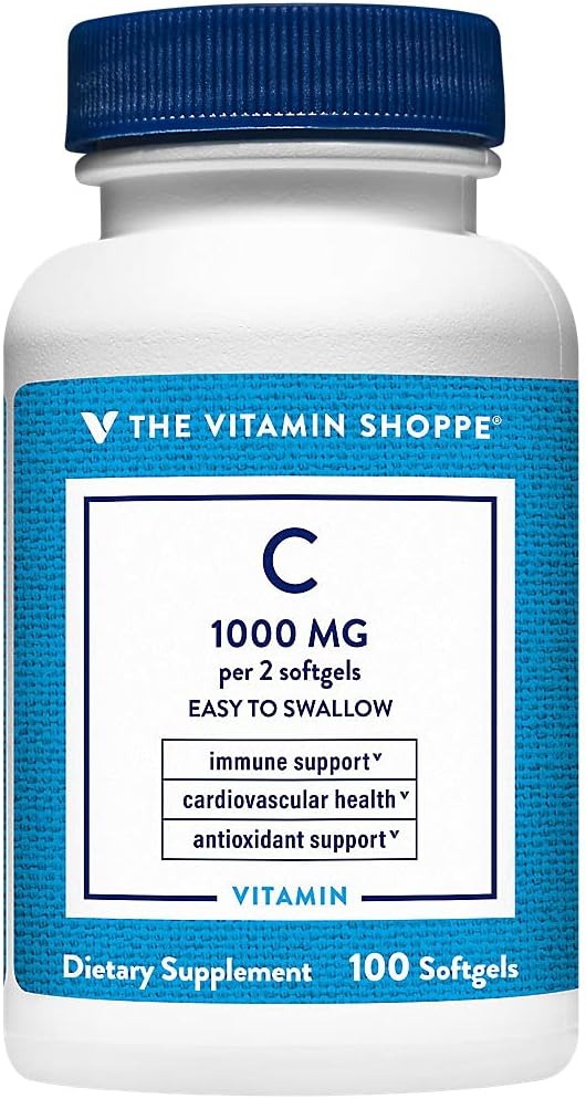 La vitamine Shoppe Vitamine C 1000MG, Facile à avaler, Antioxydant qui soutient la santé immunitaire et cardiovasculaire (100 Softgels)