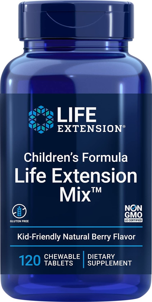 Multivitamines pour enfants, 18 vitamines et minéraux essentiels, aromatisé par les baies sans sucre ajouté, sans gluten, sans OGM, 120 comprimés à croquer