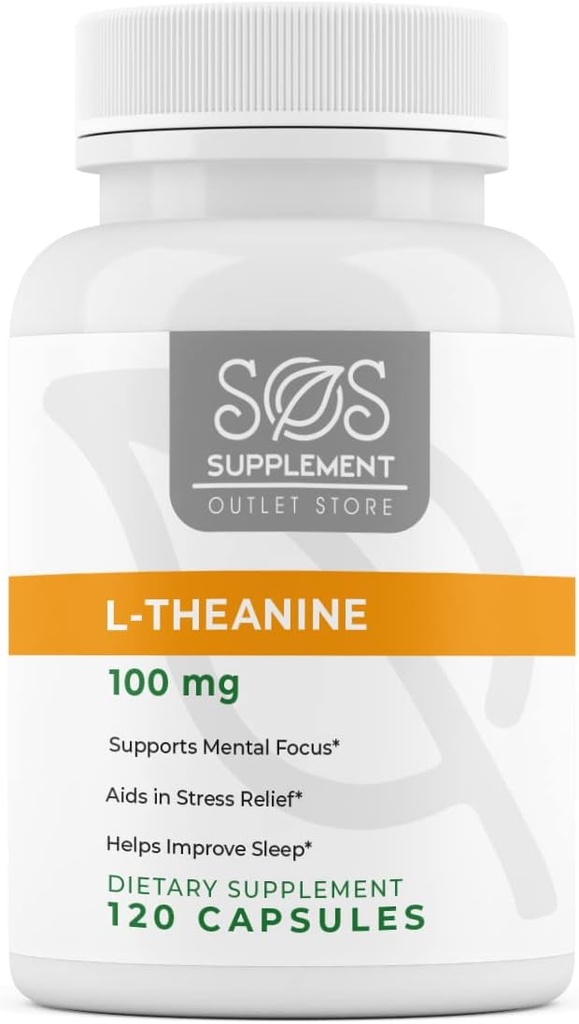 SOS L-Theanine, Brain Support Focus Supplement, 100mg, 120 Count