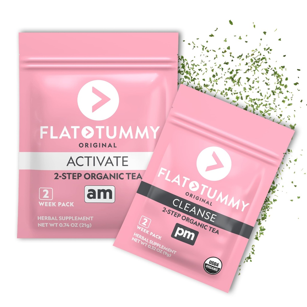 Thé de désintoxication à plat (2 semaines) – Thé de désintoxication à deux étapes pour stimuler l'énergie et réduire le ballonnement* - Tout le nettoyage de désintoxication naturelle avec thé vert, baume de citron, dandelion, fenouil, et plus - support de digestion