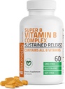 Complexe Bronson Super B de vitamine B à libération lente prolongée (vitamine B1, B2, B3, B6, B9 - acide folique, B12) contient toutes les vitamines B 60 comprimés