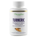 Rhizome curcuma biologique Paradise 4:1 extrait, extrait de spectre entier actif, super-potent, ultra-pur, végétalien, non-OGM, sans gluten, 90 capsules végétariennes