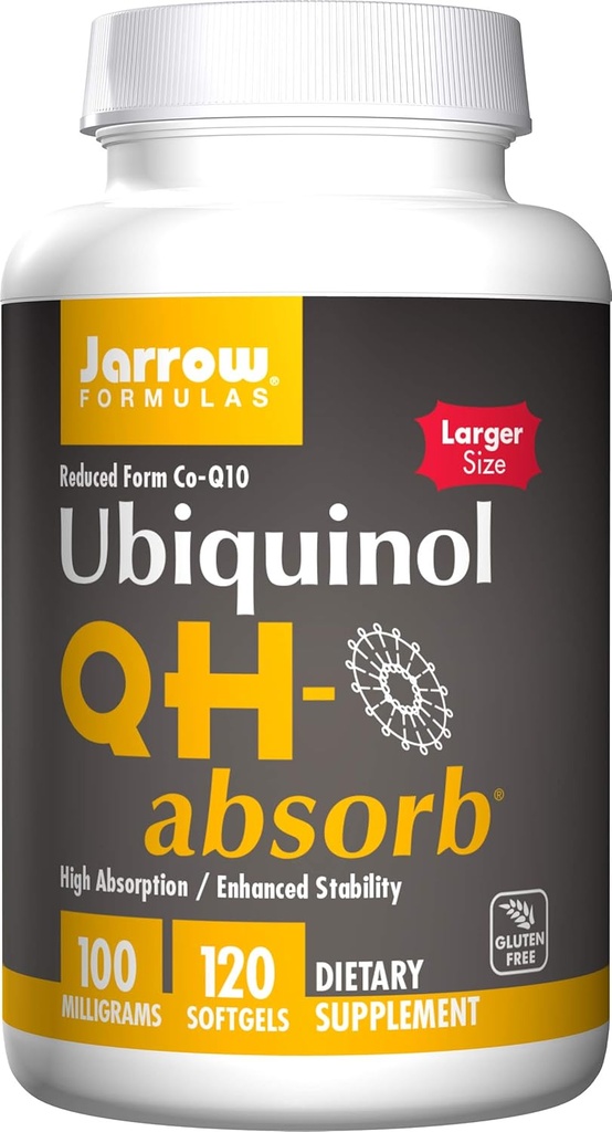 Formules de collage Absorbant QH 200 mg - 120 Softgels - Co-Q10 à absorption élevée - Forme antioxydante active du Co-Q10 - Supporte la production d'énergie mitochondriale et la santé cardiovasculaire - Jusqu'à 120 portions