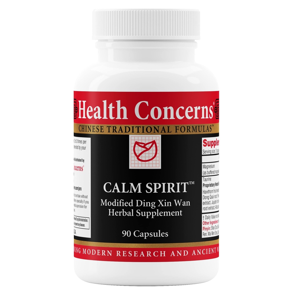 Préoccupations pour la santé Esprit calme - Supplément de soulagement du stress pour les hommes et les femmes - Support de calmant à base de plantes - Essences Tension et Nervosité - Magnésium, Hawthorn, Pivoine chinoise et Taurine - 90 Capsules