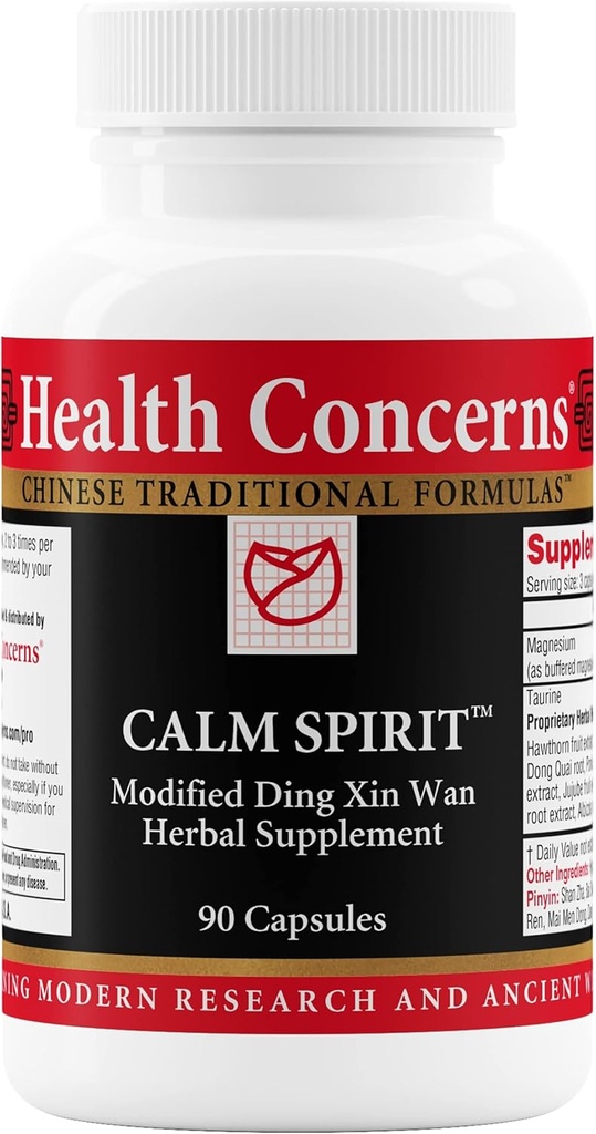 Préoccupations pour la santé Esprit calme - Supplément de soulagement du stress pour les hommes et les femmes - Support de calmant à base de plantes - Essences Tension et Nervosité - Magnésium, Hawthorn, Pivoine chinoise et Taurine - 90 Capsules