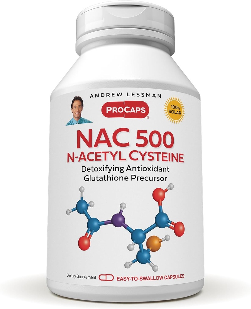 ANDREW MOINSMAN NAC-500 N-acétyl Cysteine 360 Capsules - Aide à combattre l'attaque quotidienne des radicaux libres de damage, protège le cerveau, le coeur, les poumons, le foie, les reins. Anti-oxydant détoxifiant. Aucun additif