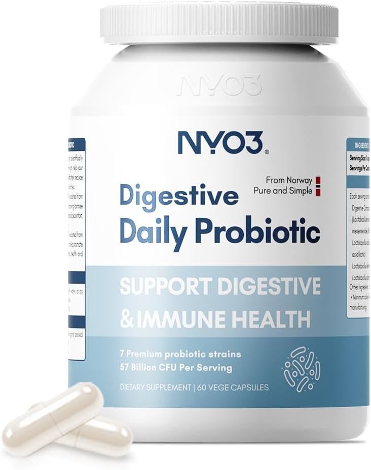 NYO3 Probiotiques digestifs 57 Bilion CFU 7 souches,60 gélules, soulagement du manteau, soutient la digestion et la santé immunitaire