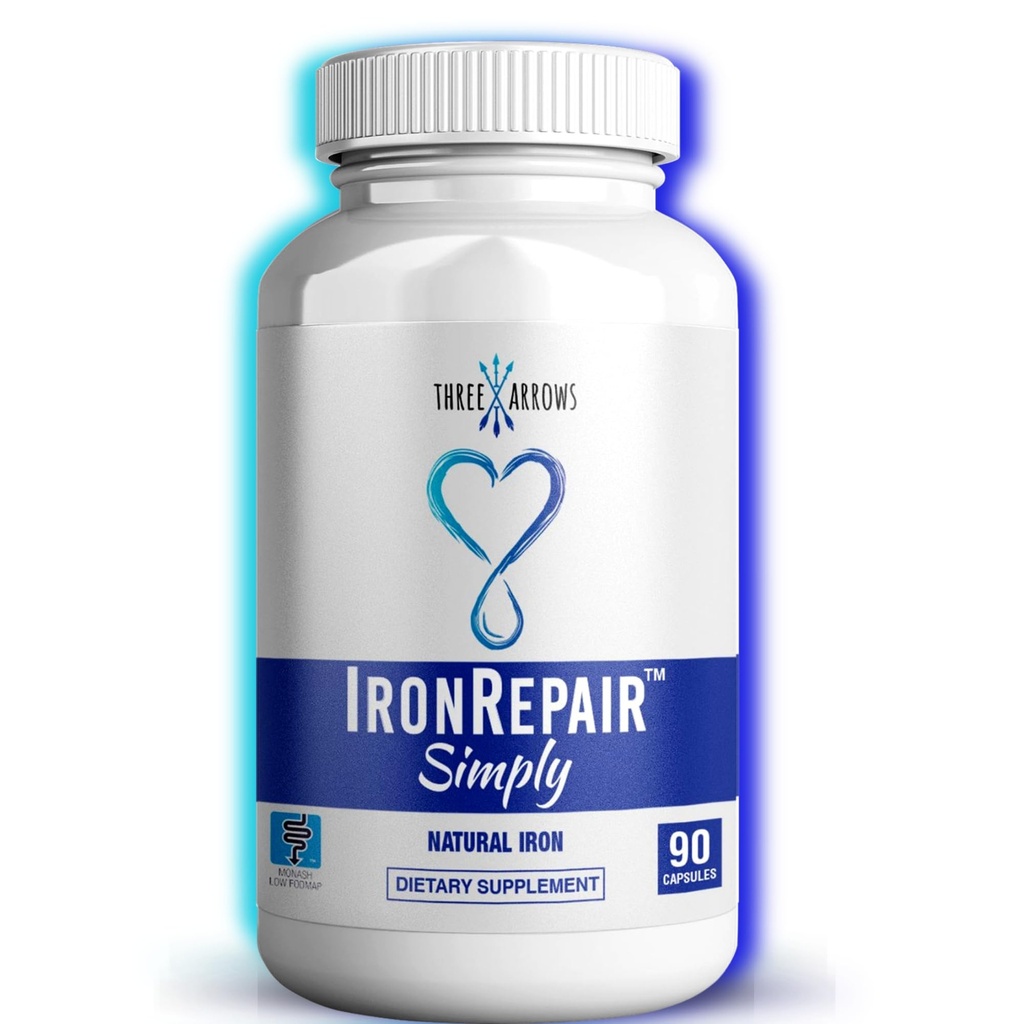 Réparez le fer simplement supplément de fer naturel, meilleure absorption et douceur sur l'estomac, Monash faible FODMAP, lever l'hémoglobine et les pilules de fer Ferritin pour les femmes, les hommes, les adolescents et la grossesse 90 capsules de gélatine bovine