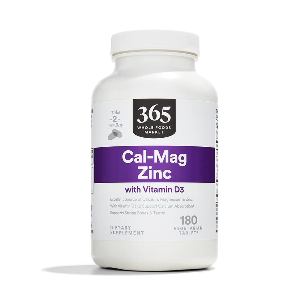 365 par Marché des aliments entiers, Cal-Mag-Zinc avec vitamine D3, Végétarien, 180 Compte