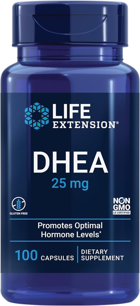 Prolongation de vie DHEA 60 et 100 capsules - pour l'équilibre hormonal, le soutien immunitaire, la santé sexuelle, les os et la santé cardiovasculaire