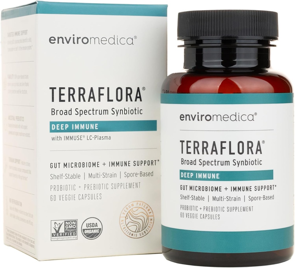 Terraflora Deep Immune Synbiotic- SBO Probiotique et prébiotique, Immune Support, Gut Health, Sol based Spore Pre et probiotiques pour les femmes et les hommes, LC-Plasma, Bacillus Coagulans, Subtilis, 60 Capsules