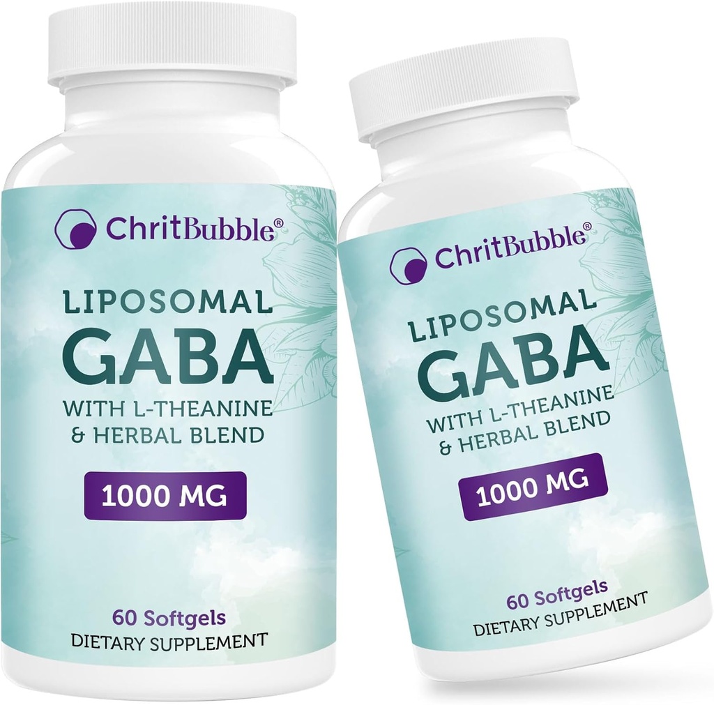 Suppléments GABA Liposomales 1000mg avec L-Theanine 200mg, Haute Absorption,Ashwagandha,Camomille,Tart Cherry Herbal Supplément pour adultes,120 Softgels,Non-OGM,Sans gluten