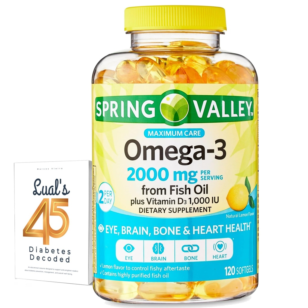 Spring Valley Omega-3 de l'huile de poisson 2000 mg pour les yeux Cerveau os et santé cardiaque Supplément diététique Softgels, 120 Compte, ensemble avec 45 Diabète Décodé de Luall
