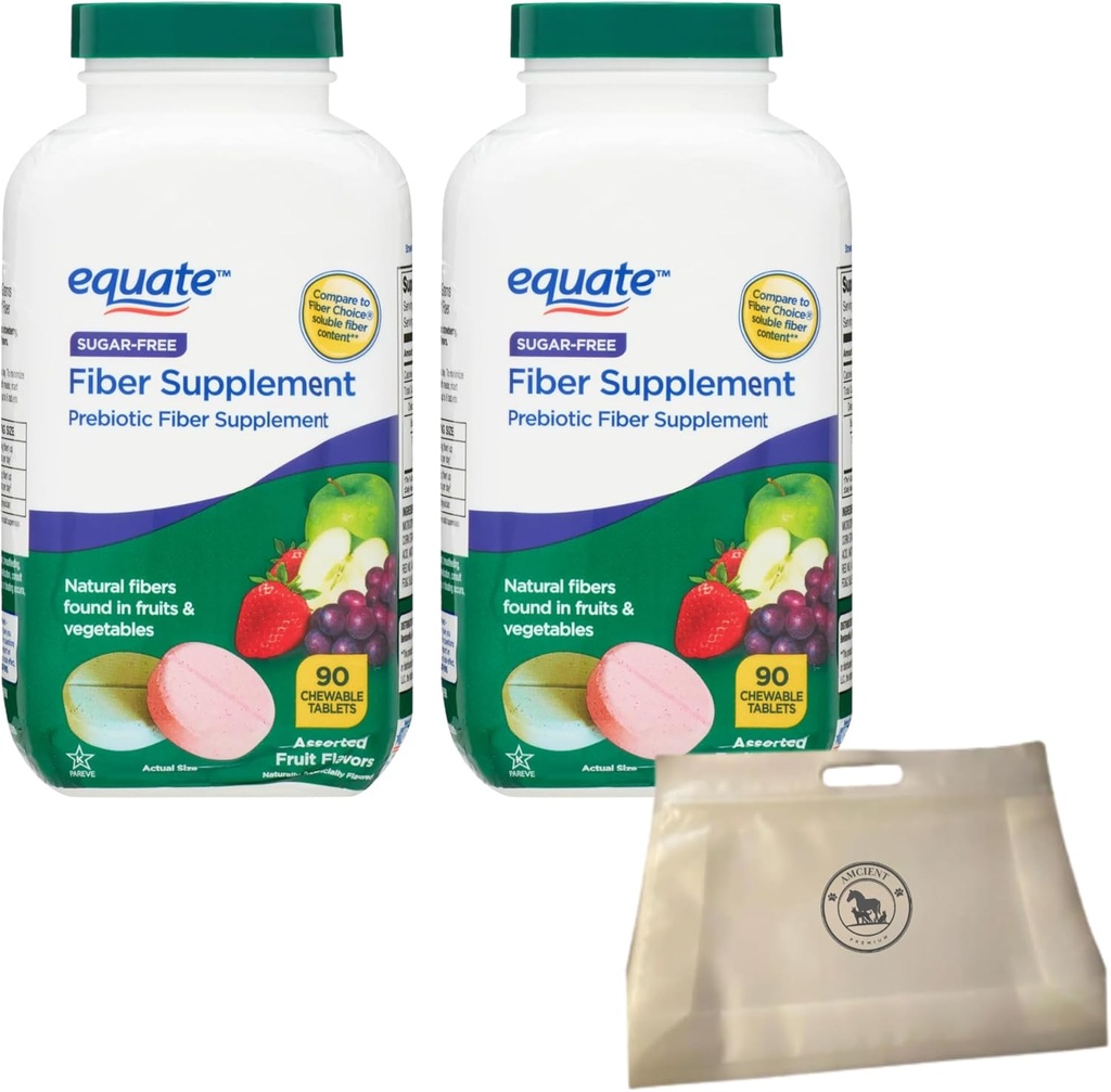 Equite quotidienne sans sucre de fibre de sucre prébiotique 90 comprimés à croquer (2 paquets) avec une poche alimentaire réutilisable