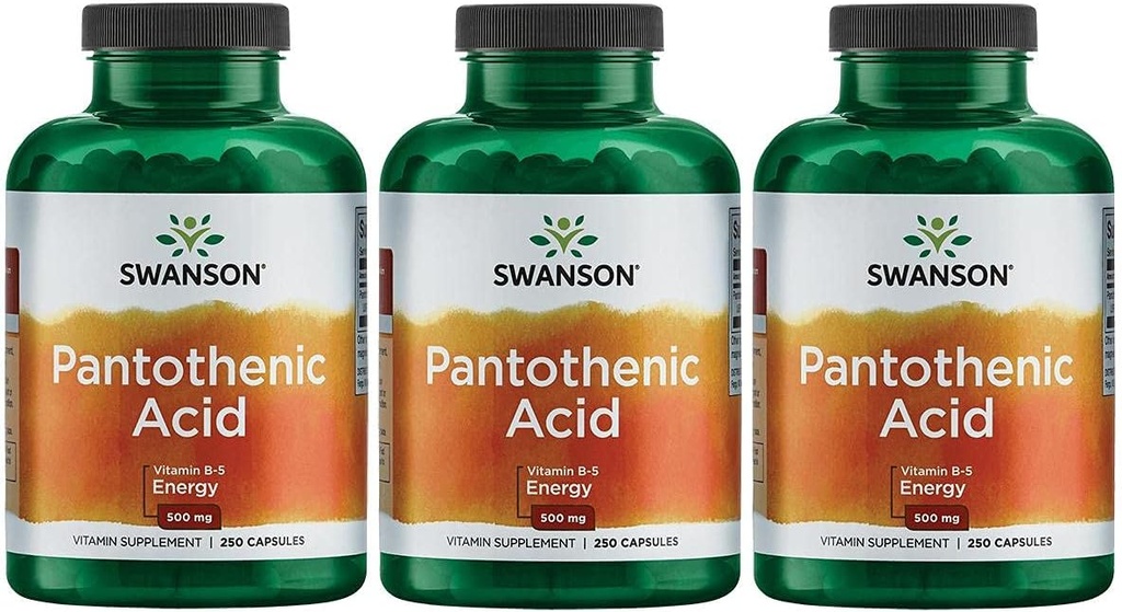 Swanson Acide pantothénique (vitamine B-5) Métabolisme énergétique Soutien de la fonction nerveuse 500 mg 250 Capsules (3 Pack)