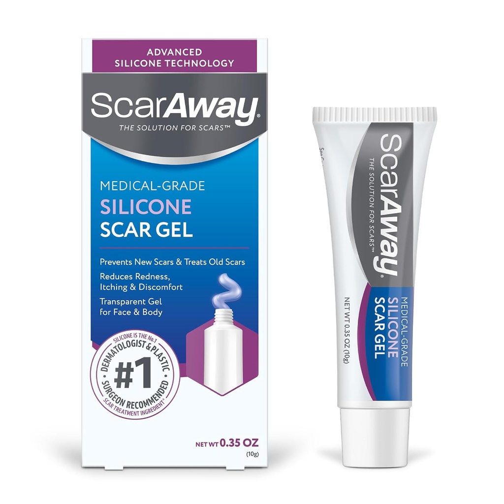 ScarAway Silicone Gel de cicatrice, aide à améliorer la taille, la couleur et la texture des cicatrices hypertrophiques et kéloïdes de blessures, brûlures et chirurgie, résistant à l'eau, 10g (0.35 Oz)