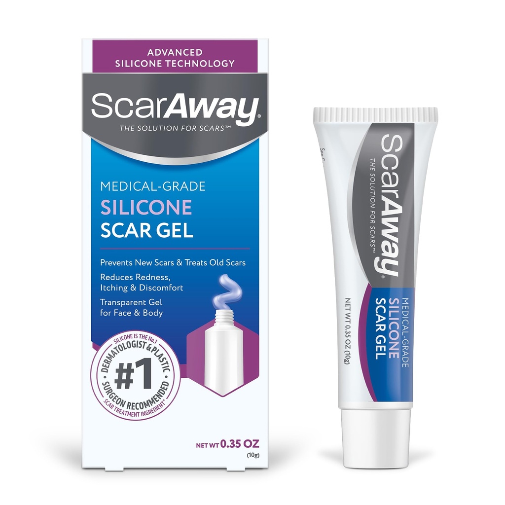 ScarAway Silicone Gel de cicatrice, aide à améliorer la taille, la couleur et la texture des cicatrices hypertrophiques et kéloïdes de blessures, brûlures et chirurgie, résistant à l'eau, 10g (0.35 Oz)