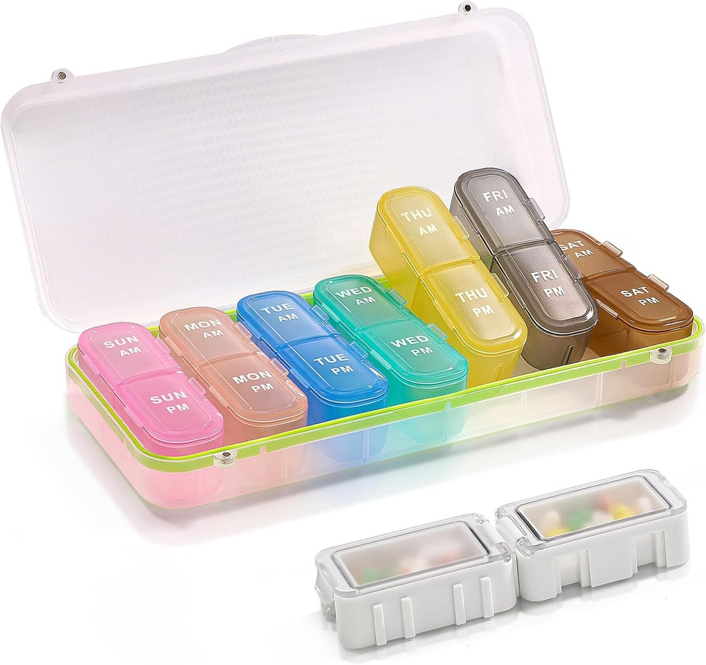 Pill Boxes and Organizer 2 fois par jour, Pill Organizer 2 fois par jour, Weekly Organizer, Travel Pill Organizer Case for Vitamines, Fish Oils+ 2 Détachable Cute Pill Organizer (White)