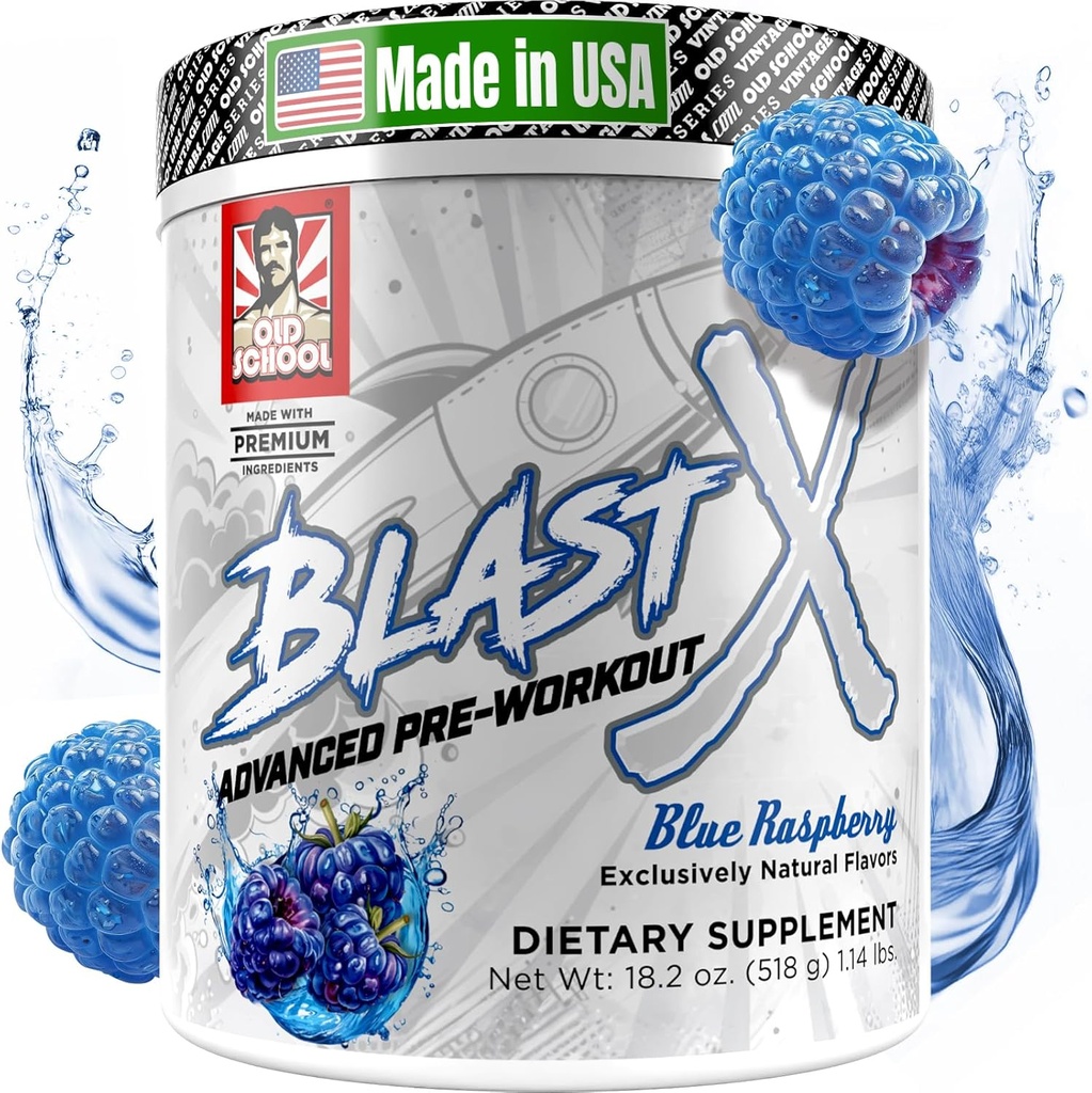 Old School Labs.com Blast X Advanced Pre Workout Powder, Intense Energy Booster Preworkout pour les hommes et les femmes