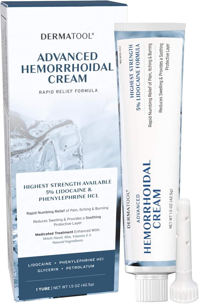 Traitement hémorroïde - Crème hémorroïde avancée 5% Lidocaïne et phénylephrine - Traitement de rétrécissement hémorroïde - Soulagement rapide de la douleur, de l'hémorragie, du saignement, des démangeaisons et de la brûlure - Fissure et hémorroïdes