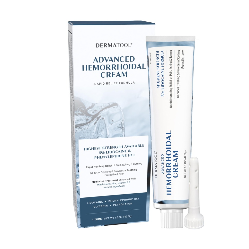 Traitement hémorroïde - Crème hémorroïde avancée 5% Lidocaïne et phénylephrine - Traitement de rétrécissement hémorroïde - Soulagement rapide de la douleur, de l'hémorragie, du saignement, des démangeaisons et de la brûlure - Fissure et hémorroïdes